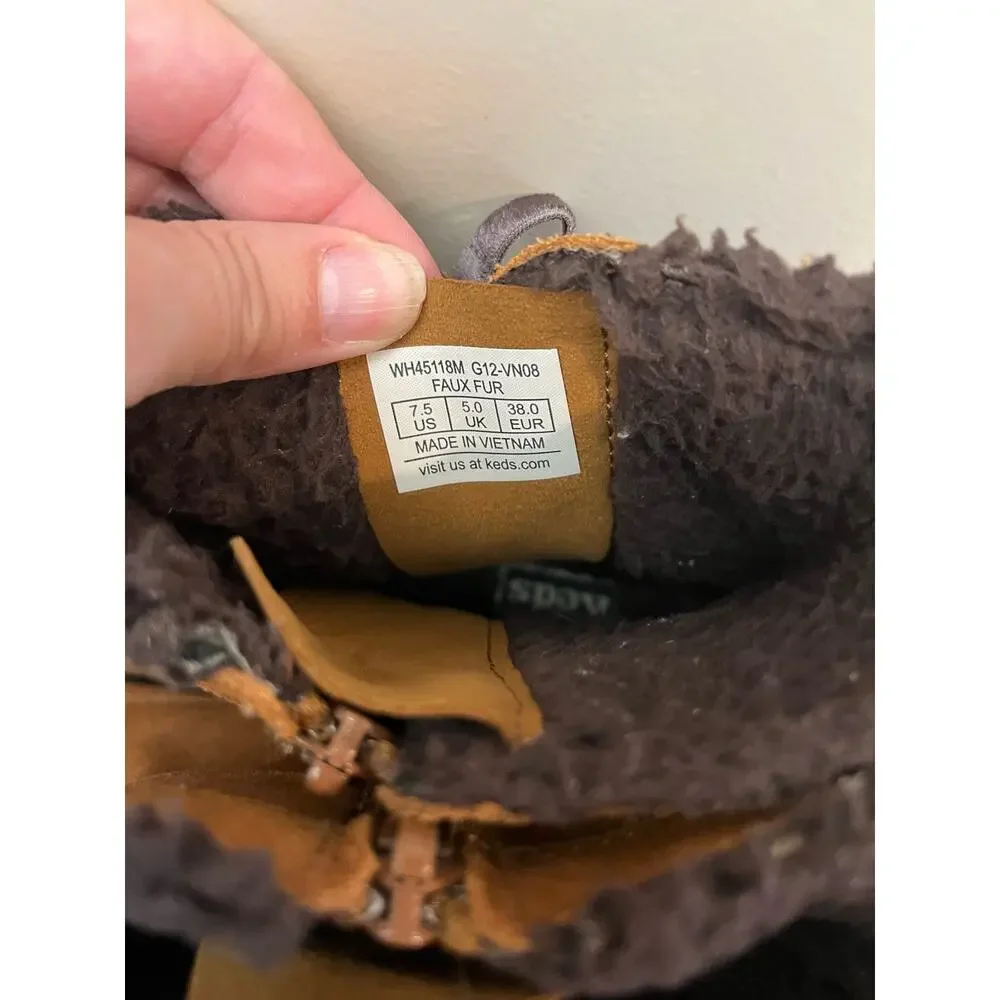Keds Women's Brown Suede Leather Ankle Bootie 7.5 Fall Winter Casual Rubber Sole